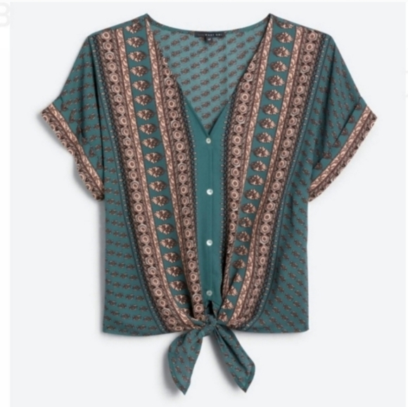 West Kei Tops - West Kei - Talina Cuffed ShortSleeve Tie Front Top